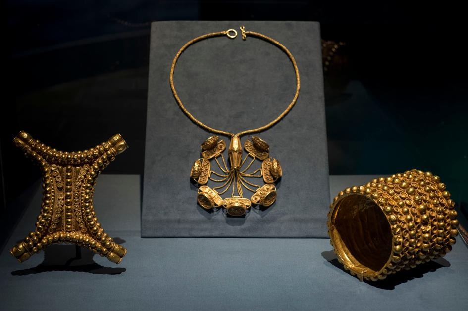 The Carambolo Treasure consists of 21 pieces of gold jewelry discovered by construction workers near Seville, Spain in 1958. PHOTOGRAPH BY KARSTEN MORAN, THE NEW YORK TIMES, REDUX