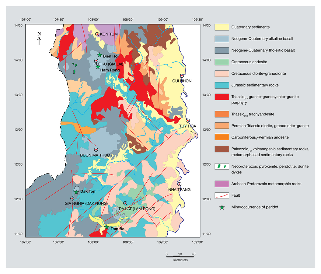 Geological map of peridot deposits in south-central Vietnam