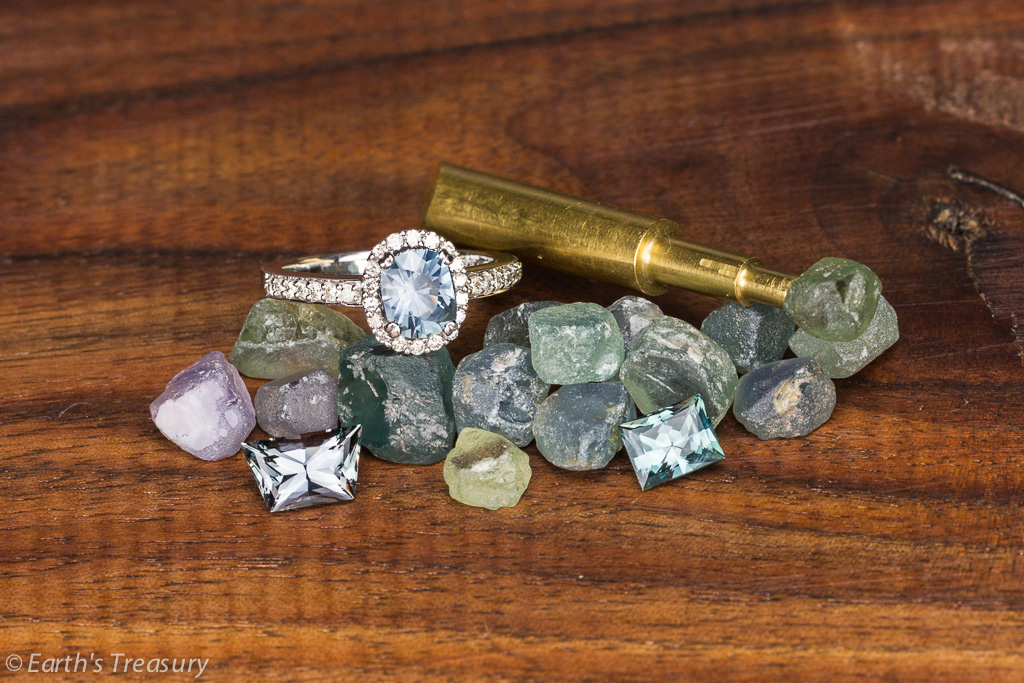 The rough and cut sapphires