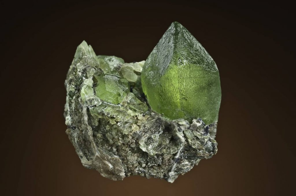 5.5 cm Olivine crystal, Sapat Gali, Kaghan Valley, Pakistan. Photo: Mindat