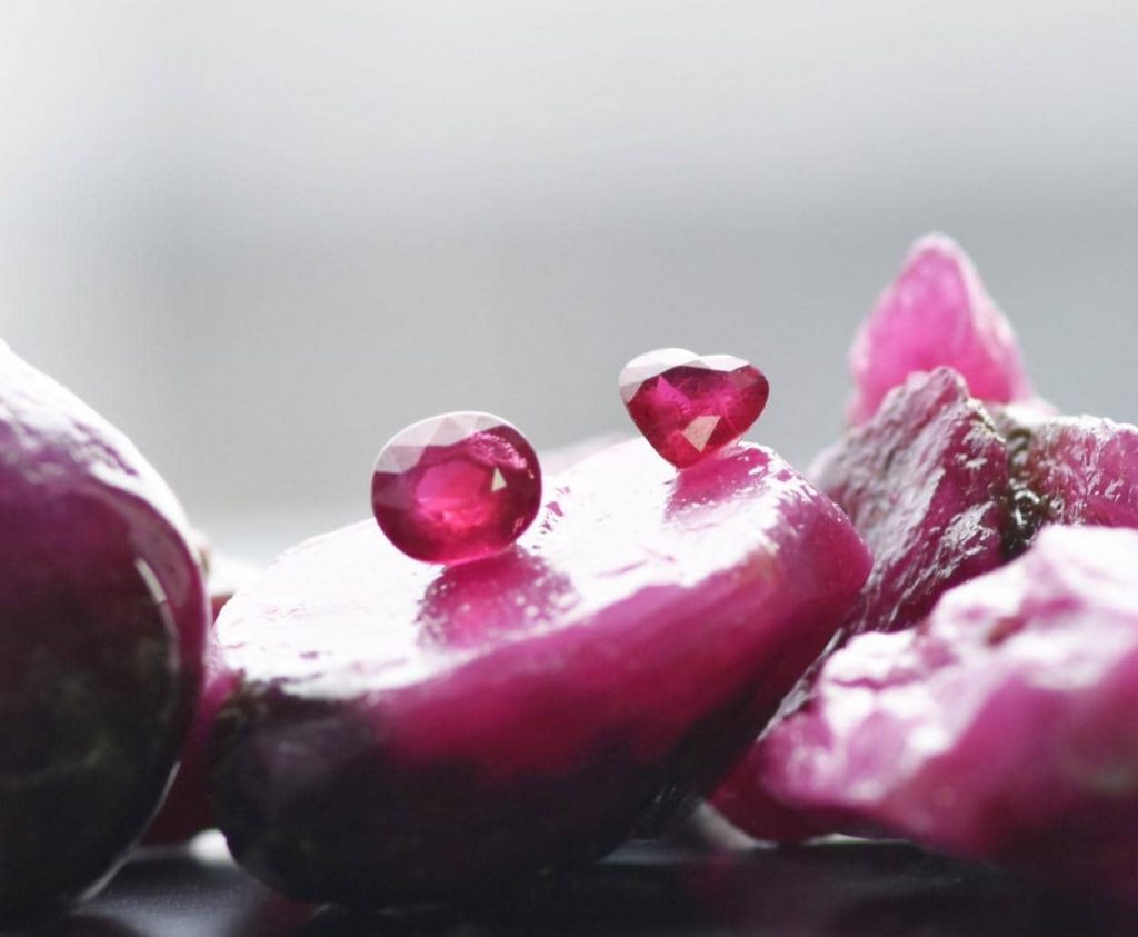 Rough and Cut Ruby from Greenland