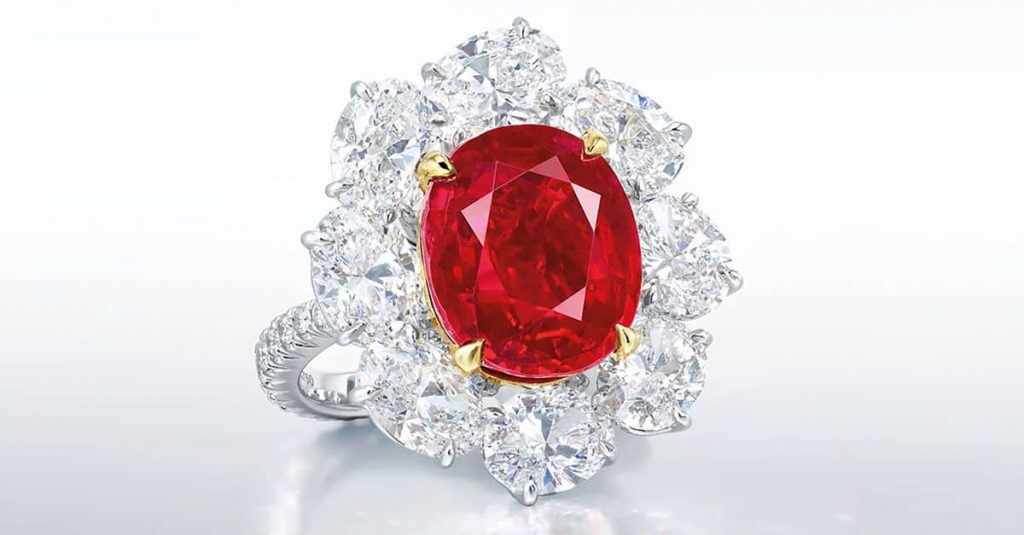 10.05 carat unheated Burmese ruby. Its rich red color is called “pigeon’s blood” in the trade from the Mogok Valley. Photo: Christie's