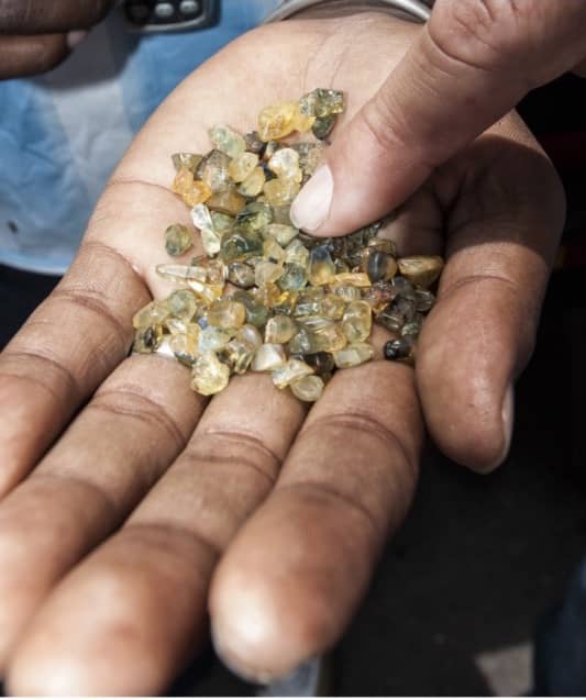 Blue, Green, Yellow Sapphire Crystals in North Madagascar. Photo: R.W. Hughes 