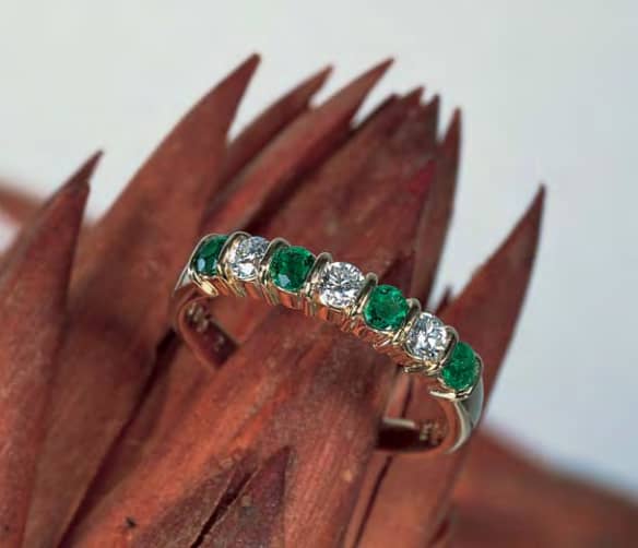 The four Sandawana emeralds ring, weigh a total of 0.32 carat.